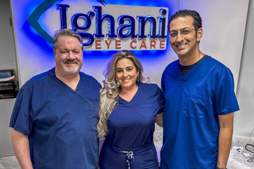 Ighani Eye Care team - Dr. Anding, Amanda Sklar and Dr. Ighani in Bedford Texas